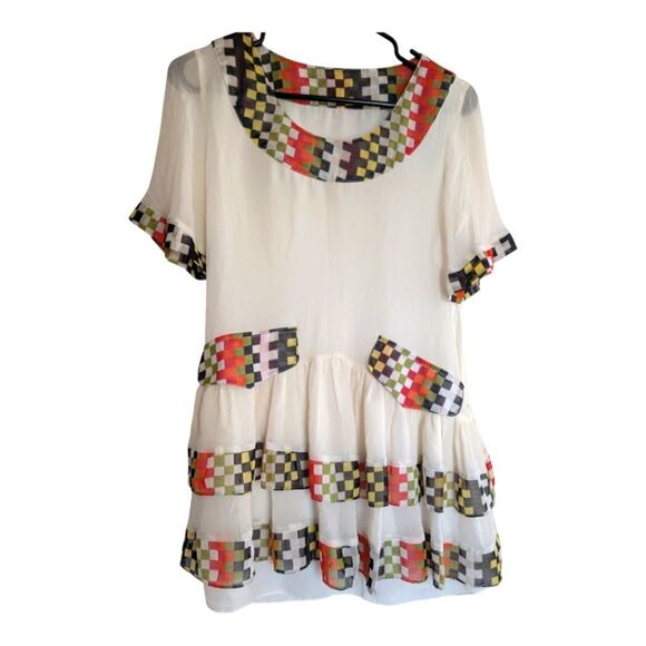 Vintage Dainty Colorful Checked 💯 Silk Blouse S - Picture 3 of 7